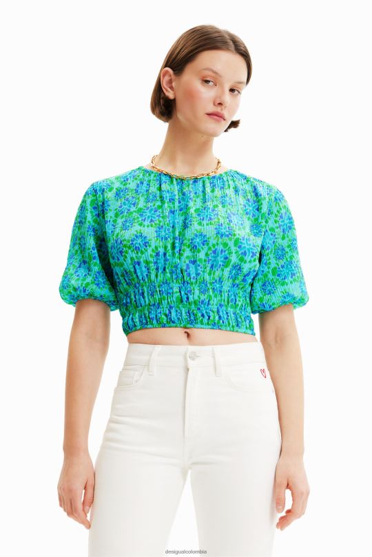ropa 4802L692 mujer Desigual blusa corta con efecto tie-dye y mangas abullonadas - Desigual Colombia rebajas