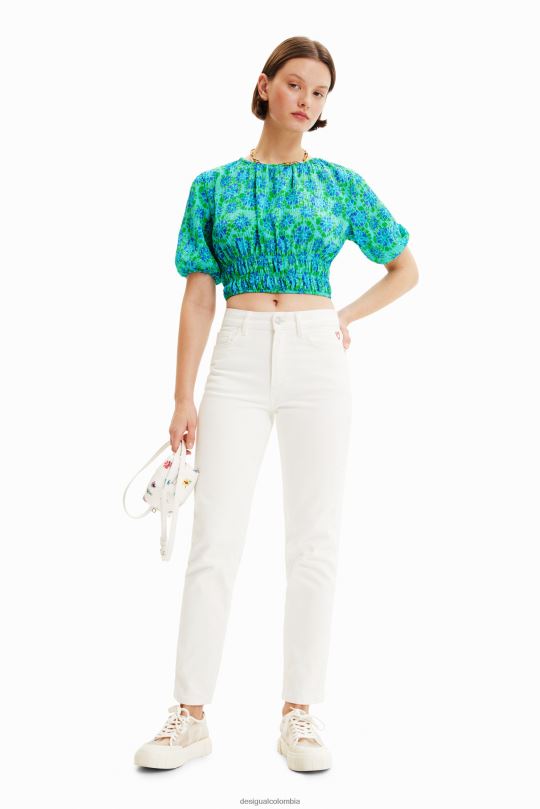 ropa 4802L692 mujer Desigual blusa corta con efecto tie-dye y mangas abullonadas - Desigual Colombia rebajas