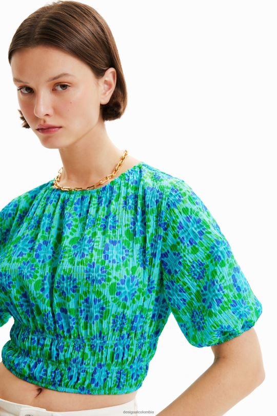 ropa 4802L692 mujer Desigual blusa corta con efecto tie-dye y mangas abullonadas - Desigual Colombia rebajas