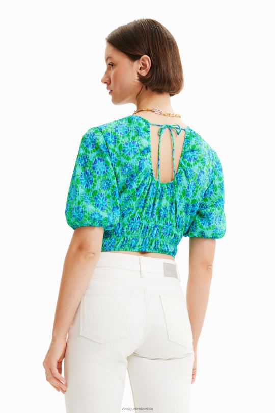 ropa 4802L692 mujer Desigual blusa corta con efecto tie-dye y mangas abullonadas - Desigual Colombia rebajas