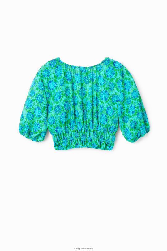 ropa 4802L692 mujer Desigual blusa corta con efecto tie-dye y mangas abullonadas - Desigual Colombia rebajas