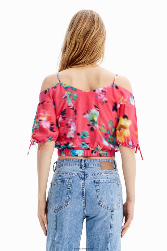ropa 4802L693 mujer Desigual blusa corta fruncida con flores - Desigual sale damen