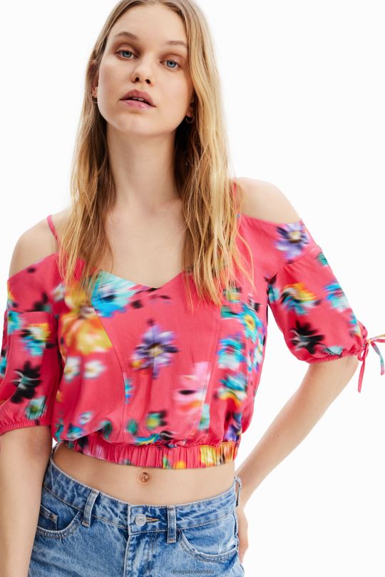 ropa 4802L693 mujer Desigual blusa corta fruncida con flores - Desigual sale damen