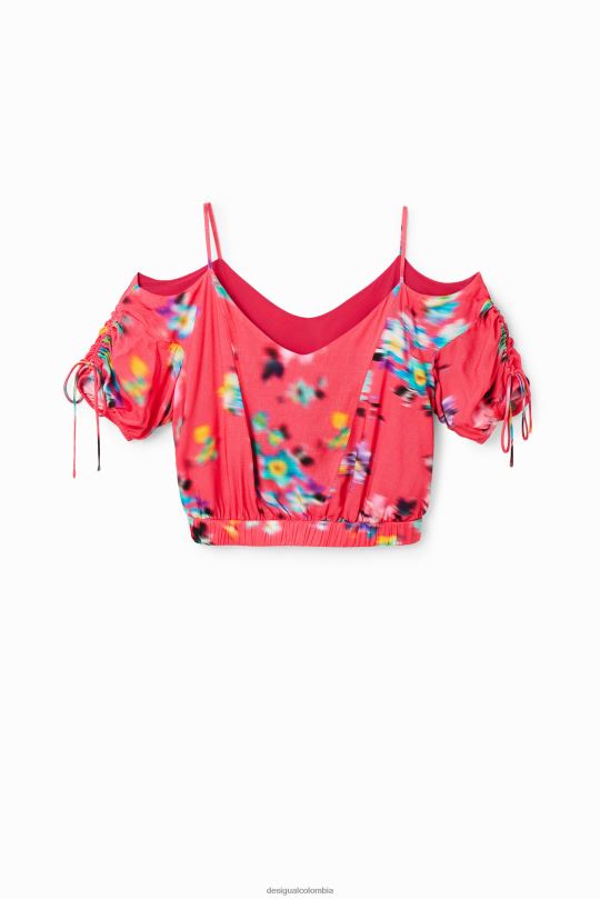 ropa 4802L693 mujer Desigual blusa corta fruncida con flores - Desigual sale damen