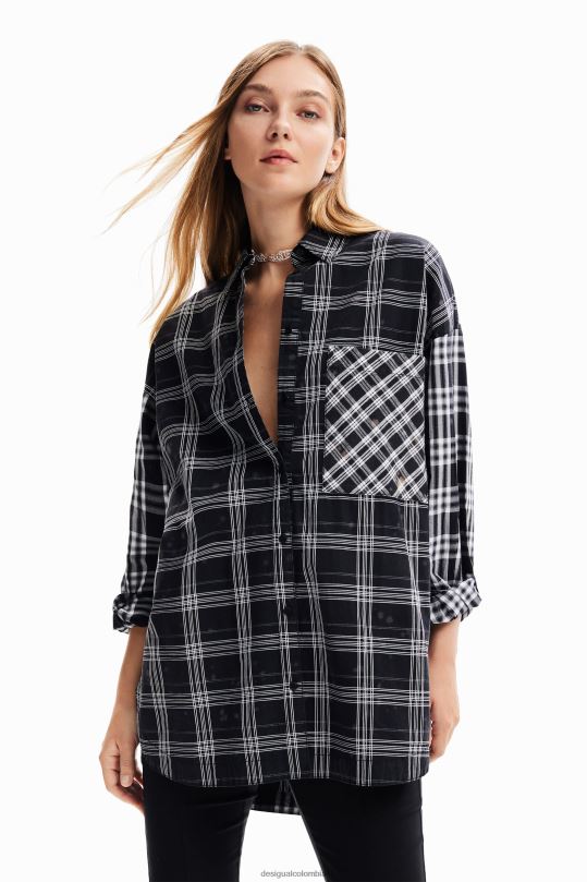 ropa 4802L70 mujer Desigual camisa oversize a cuadros con patchwork - Desigual shop