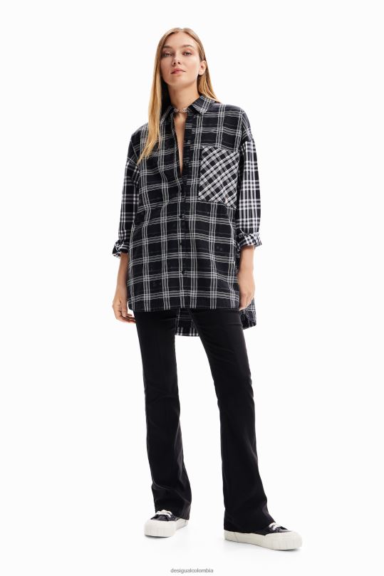 ropa 4802L70 mujer Desigual camisa oversize a cuadros con patchwork - Desigual shop