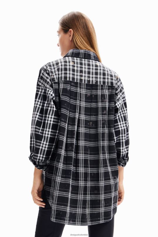 ropa 4802L70 mujer Desigual camisa oversize a cuadros con patchwork - Desigual shop