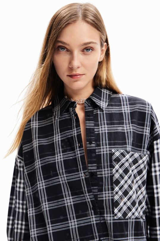ropa 4802L70 mujer Desigual camisa oversize a cuadros con patchwork - Desigual shop