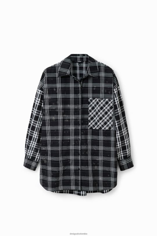 ropa 4802L70 mujer Desigual camisa oversize a cuadros con patchwork - Desigual shop