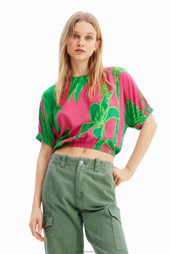 ropa 4802L775 mujer Desigual blusa corta tropical con mangas abullonadas - Desigual shop