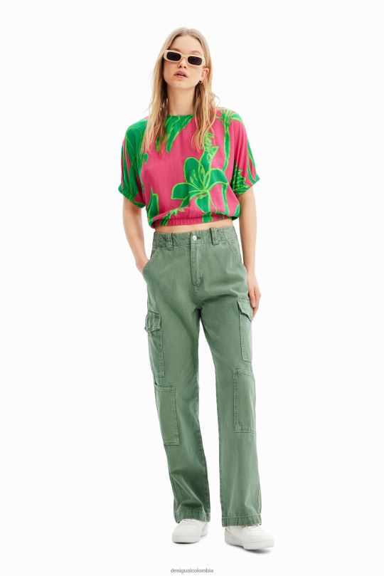 ropa 4802L775 mujer Desigual blusa corta tropical con mangas abullonadas - Desigual shop