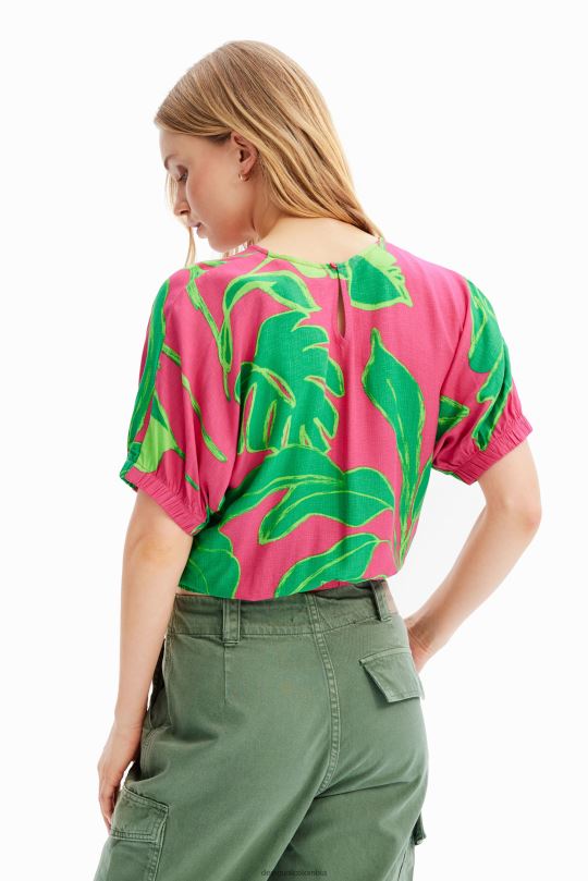 ropa 4802L775 mujer Desigual blusa corta tropical con mangas abullonadas - Desigual shop