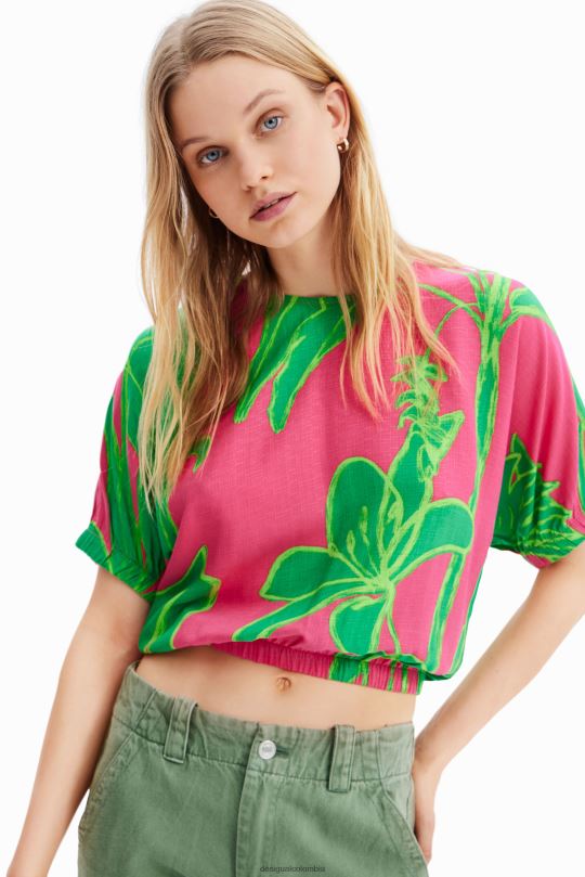 ropa 4802L775 mujer Desigual blusa corta tropical con mangas abullonadas - Desigual shop