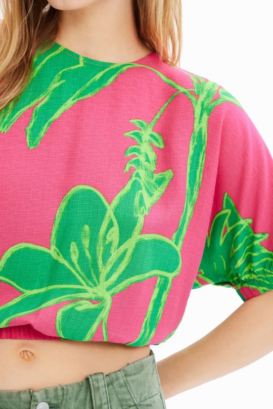 ropa 4802L775 mujer Desigual blusa corta tropical con mangas abullonadas - Desigual shop