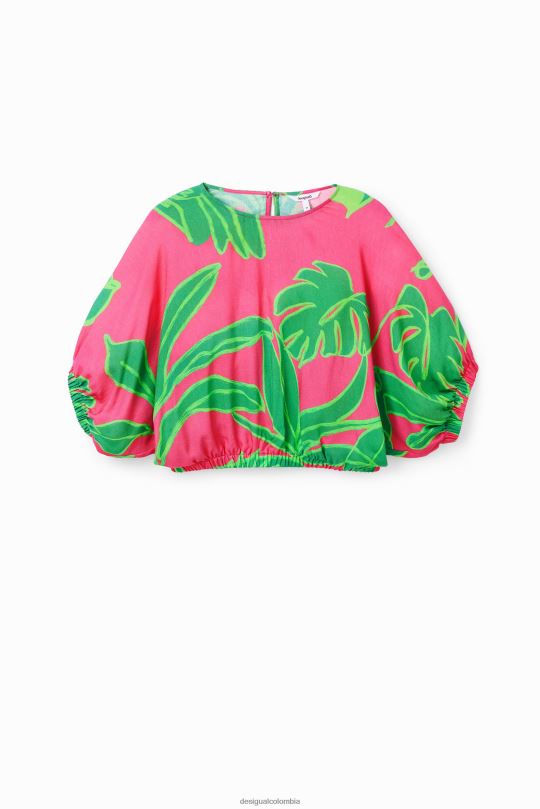 ropa 4802L775 mujer Desigual blusa corta tropical con mangas abullonadas - Desigual shop