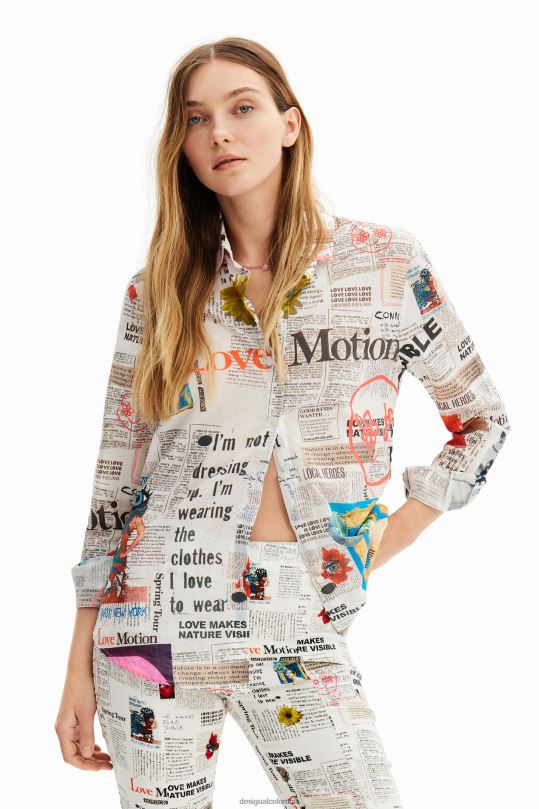 blusas Desigual bogota - ropa 4802L869 mujer Desigual camisa de periódico de manga larga