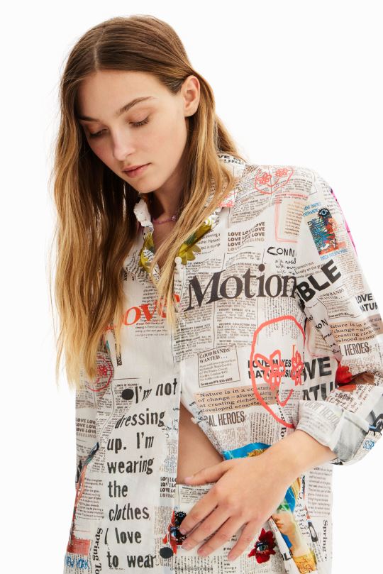 blusas Desigual bogota - ropa 4802L869 mujer Desigual camisa de periódico de manga larga