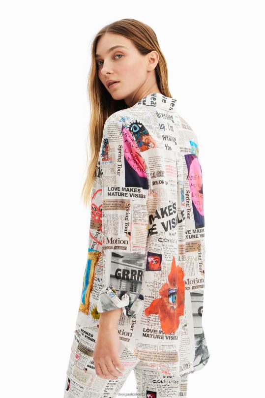 blusas Desigual bogota - ropa 4802L869 mujer Desigual camisa de periódico de manga larga