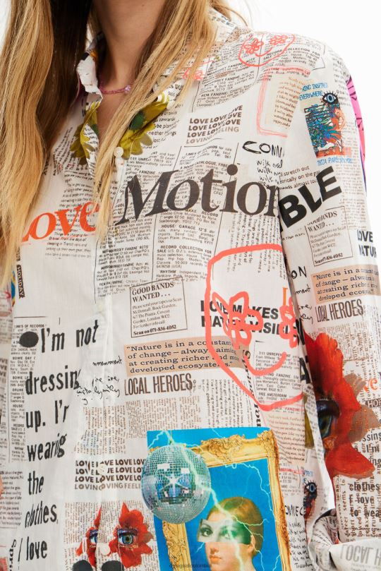 blusas Desigual bogota - ropa 4802L869 mujer Desigual camisa de periódico de manga larga