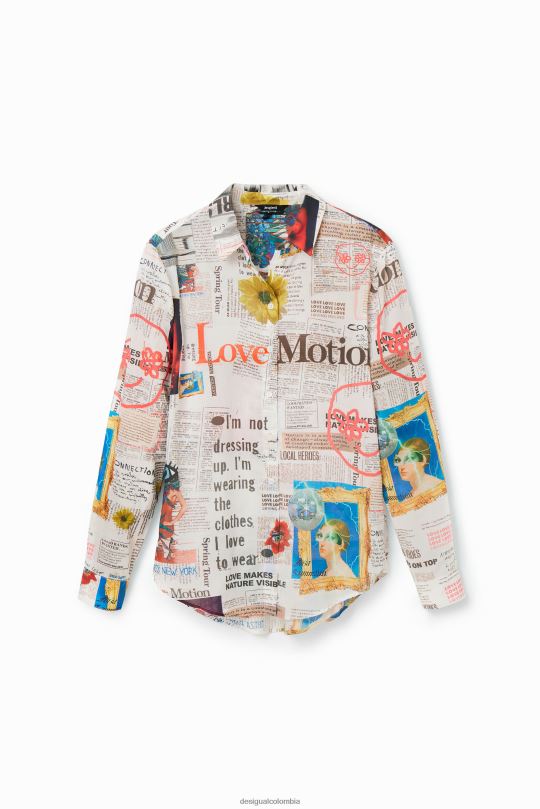 blusas Desigual bogota - ropa 4802L869 mujer Desigual camisa de periódico de manga larga