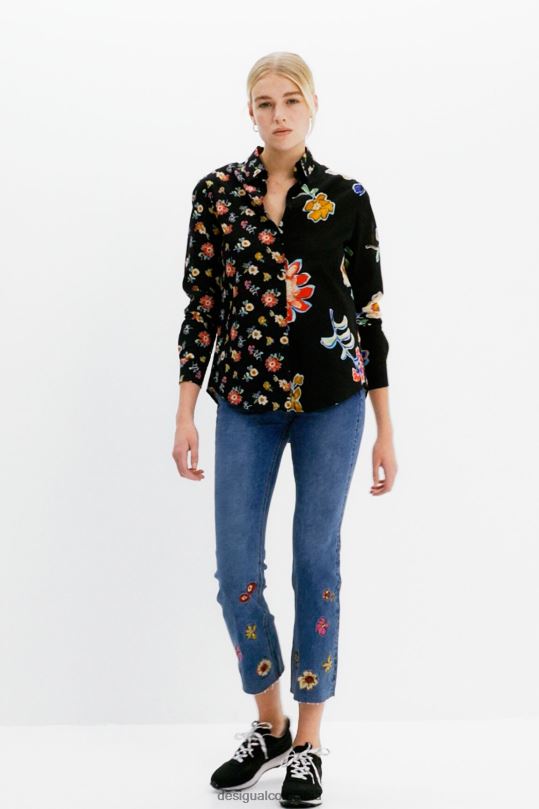 ropa 4802L914 mujer Desigual camisa mitad y mitad floral - Desigual shop