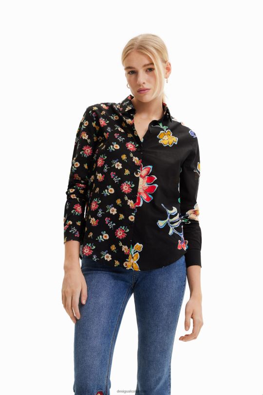 ropa 4802L914 mujer Desigual camisa mitad y mitad floral - Desigual shop