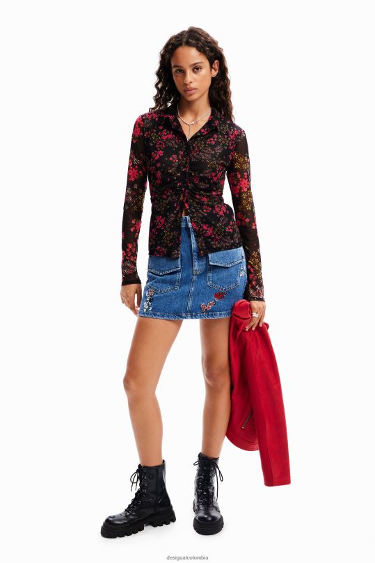 Desigual Colombia - ropa 4802L997 mujer Desigual camisa de tul floral fruncida