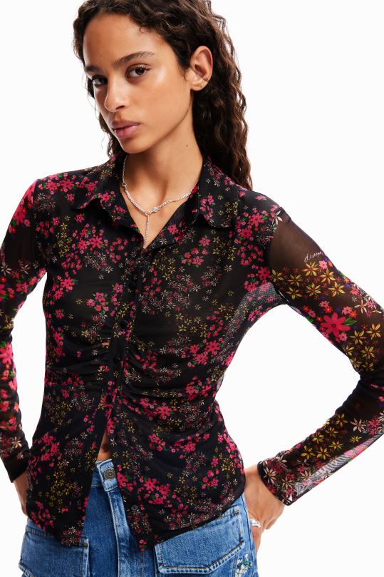 Desigual Colombia - ropa 4802L997 mujer Desigual camisa de tul floral fruncida