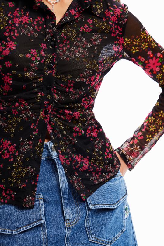 Desigual Colombia - ropa 4802L997 mujer Desigual camisa de tul floral fruncida