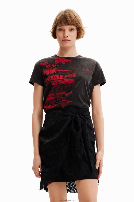 ropa 4802L1004 mujer Desigual camiseta con efecto periódico lavado - Desigual shop