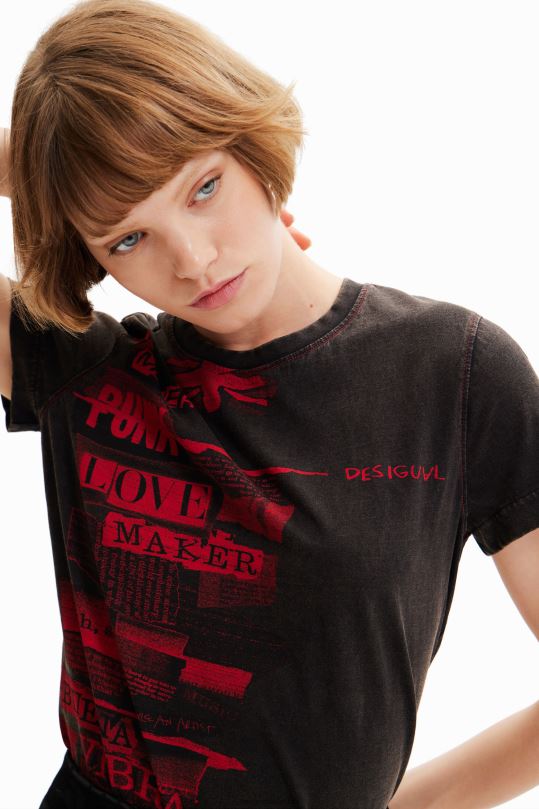 ropa 4802L1004 mujer Desigual camiseta con efecto periódico lavado - Desigual shop