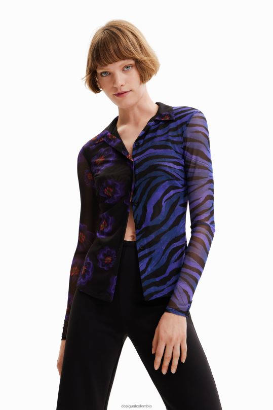 Desigual Colombia pagina oficial - ropa 4802L1007 mujer Desigual camisa de tul con estampado floral de cebra