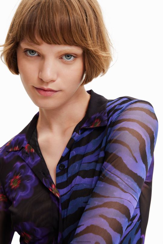Desigual Colombia pagina oficial - ropa 4802L1007 mujer Desigual camisa de tul con estampado floral de cebra