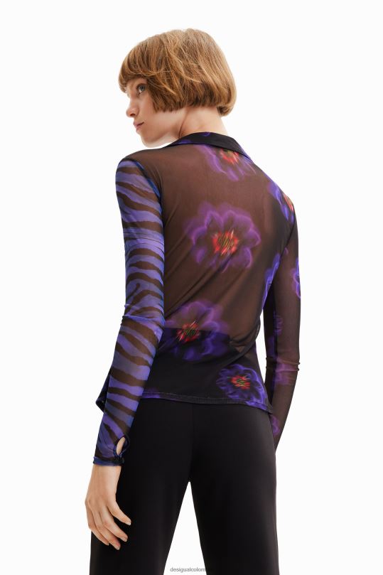 Desigual Colombia pagina oficial - ropa 4802L1007 mujer Desigual camisa de tul con estampado floral de cebra