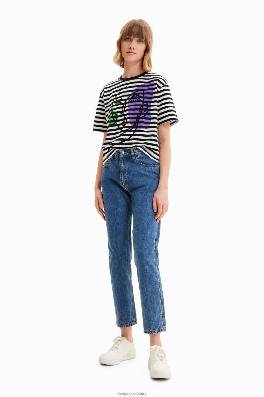 ropa 4802L1021 mujer Desigual camiseta con cara artística a rayas - Desigual sale damen