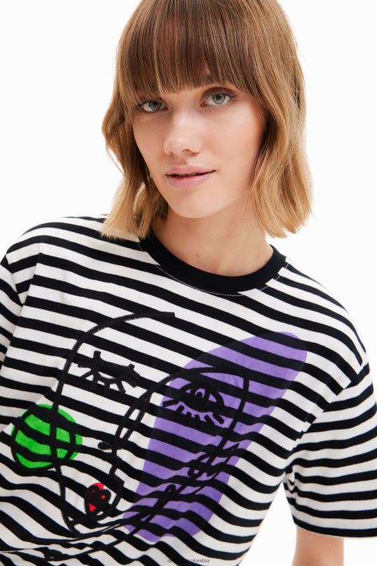 ropa 4802L1021 mujer Desigual camiseta con cara artística a rayas - Desigual sale damen