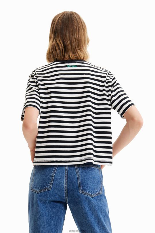 ropa 4802L1021 mujer Desigual camiseta con cara artística a rayas - Desigual sale damen