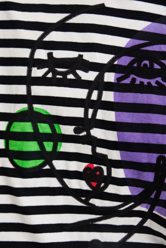 ropa 4802L1021 mujer Desigual camiseta con cara artística a rayas - Desigual sale damen