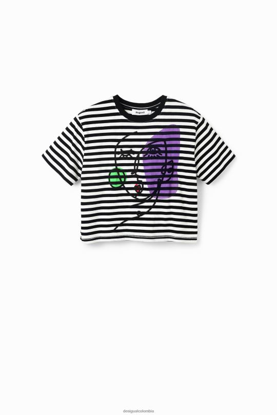 ropa 4802L1021 mujer Desigual camiseta con cara artística a rayas - Desigual sale damen