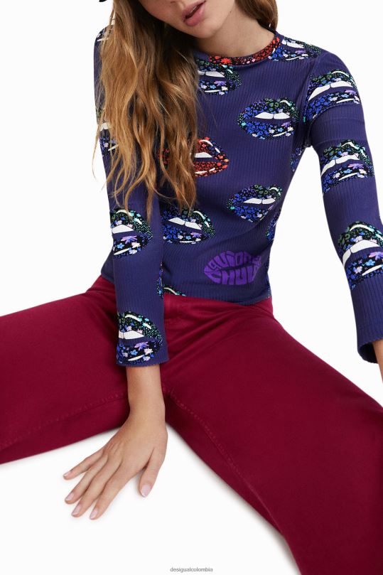 Desigual Colombia pagina oficial - ropa 4802L1054 mujer Desigual camiseta de canalé con escote en la espalda