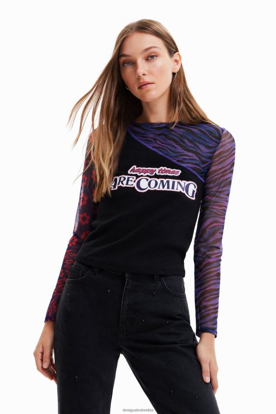 Desigual Colombia bolsos - ropa 4802L1075 mujer Desigual camiseta de tul patchwork con mensaje