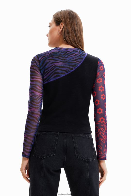 Desigual Colombia bolsos - ropa 4802L1075 mujer Desigual camiseta de tul patchwork con mensaje