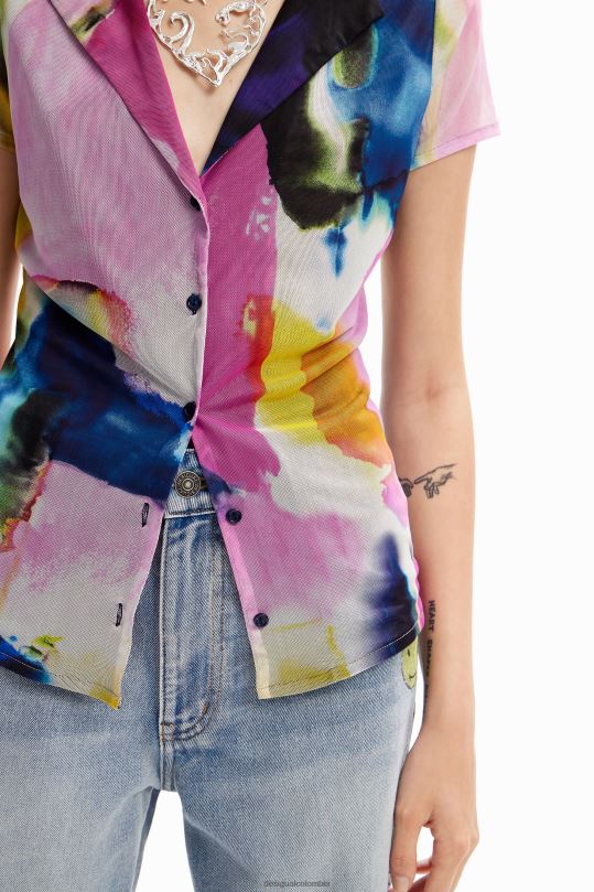 ropa 4802L1141 mujer Desigual camiseta resort de tul acuarela - Desigual shop