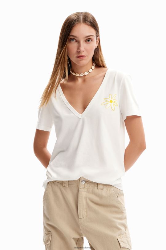 Desigual Colombia pagina oficial - ropa 4802L1142 mujer Desigual camiseta con cuello en V y flores