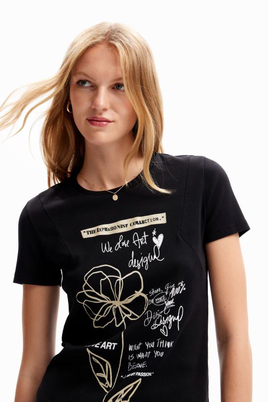 ropa 4802L121 mujer Desigual camiseta con mensaje de flores - Desigual shop
