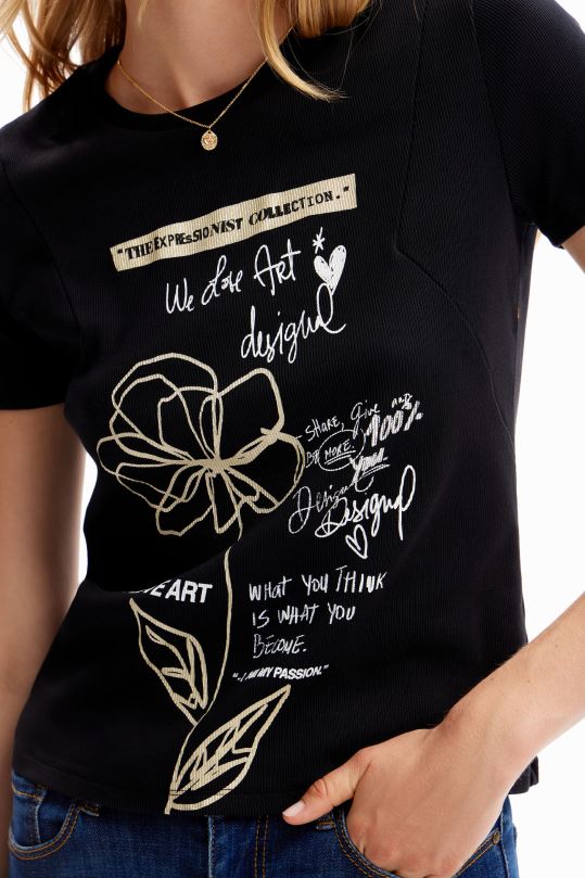 ropa 4802L121 mujer Desigual camiseta con mensaje de flores - Desigual shop