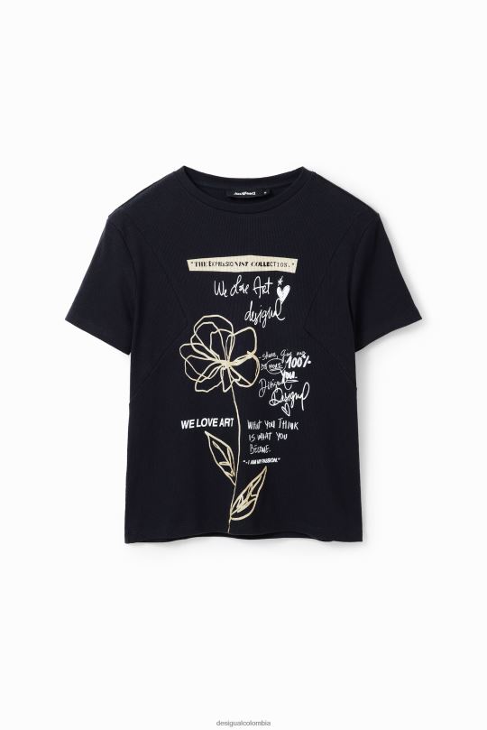 ropa 4802L121 mujer Desigual camiseta con mensaje de flores - Desigual shop