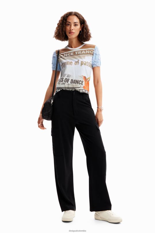 Desigual Colombia - ropa 4802L123 mujer Desigual camiseta con textura de periódico