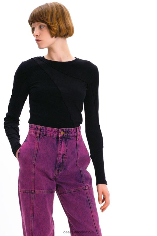 ropa 4802L145 mujer Desigual camiseta con patchwork de canalé - Desigual Colombia rebajas