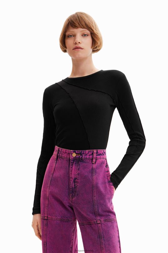ropa 4802L145 mujer Desigual camiseta con patchwork de canalé - Desigual Colombia rebajas